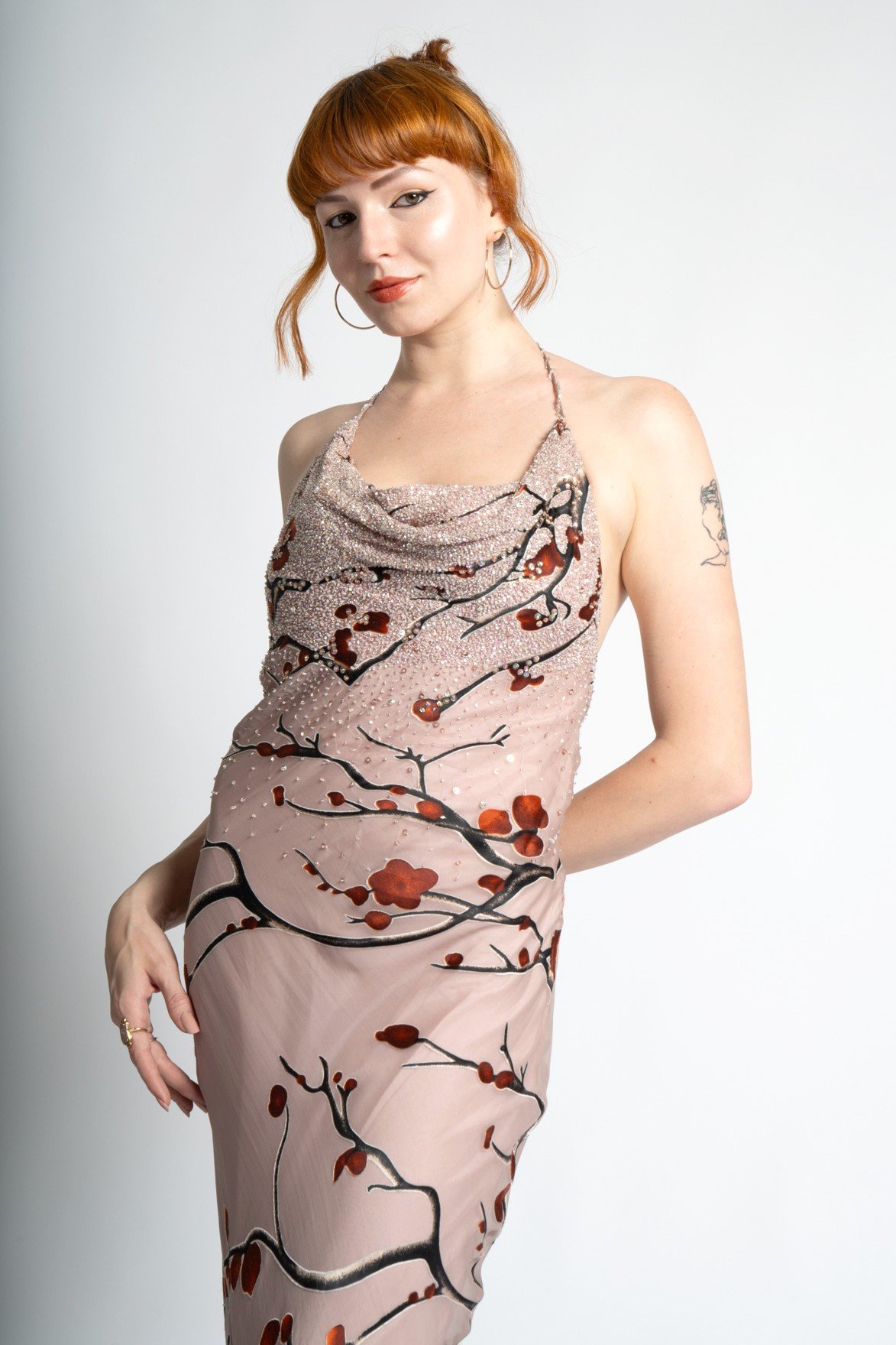 90s Diane Freis Cream Floral Silk Dress-S/M — La Poubelle Vintage